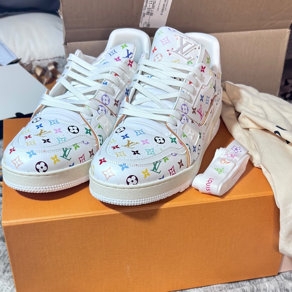 NIB LV x TM Murakami White Multicolor Monogram Trainer Sneakers women’s 8.5 - Picture 12 of 14
